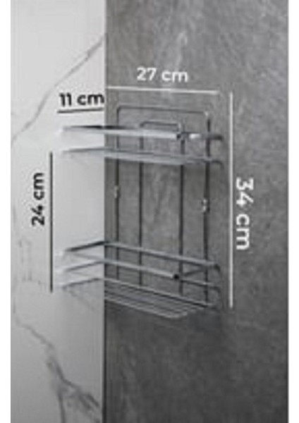 Lamalı Paslanmaz Banyo Köşe Rafı Şampuanlık 2 Katlı Yapışkanlı Veya Vidalı Montaj Seçenek LŞ-02