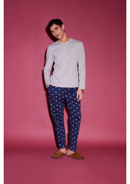 Pijama Takımı Baskılı Uzun Kollu Üst Esnek Belli Uzun Alt E5889AX25SP