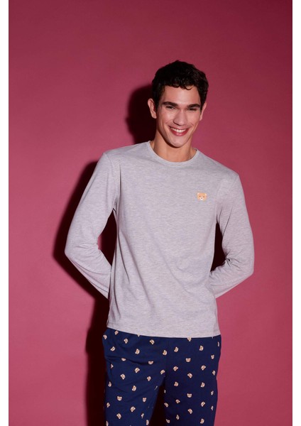 Pijama Takımı Baskılı Uzun Kollu Üst Esnek Belli Uzun Alt E5889AX25SP