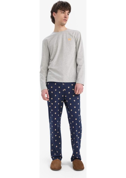 Pijama Takımı Baskılı Uzun Kollu Üst Esnek Belli Uzun Alt E5889AX25SP