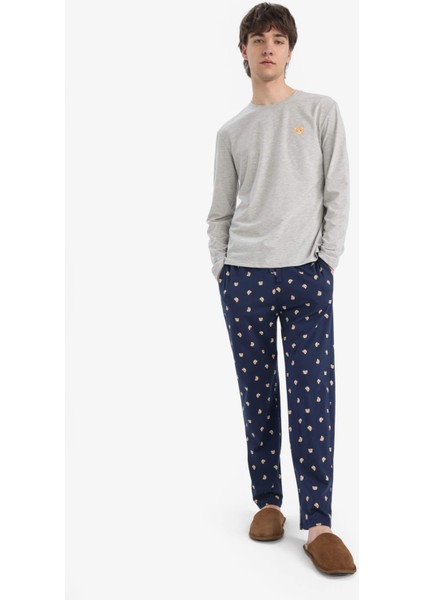 Pijama Takımı Baskılı Uzun Kollu Üst Esnek Belli Uzun Alt E5889AX25SP