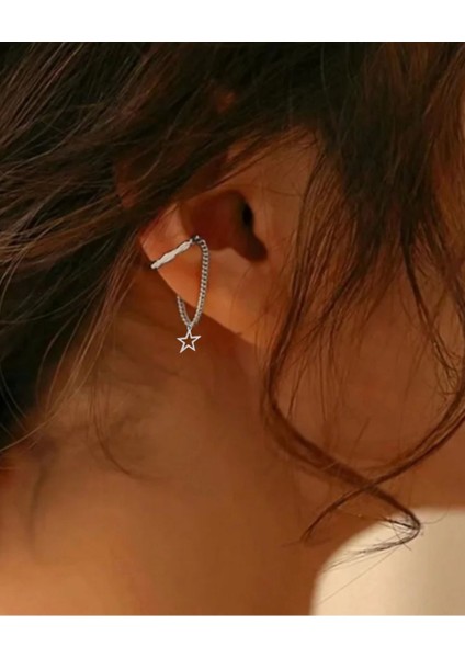 Davuz Yıldızı Sallantılı Deliksiz Ear Cuff Küpe Deliksiz Kıkırdak Deliksiz Küpe