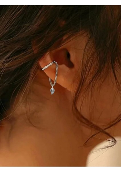 Yaprak Sallantılı Deliksiz Ear Cuff Küpe Deliksiz Kıkırdak Küpe