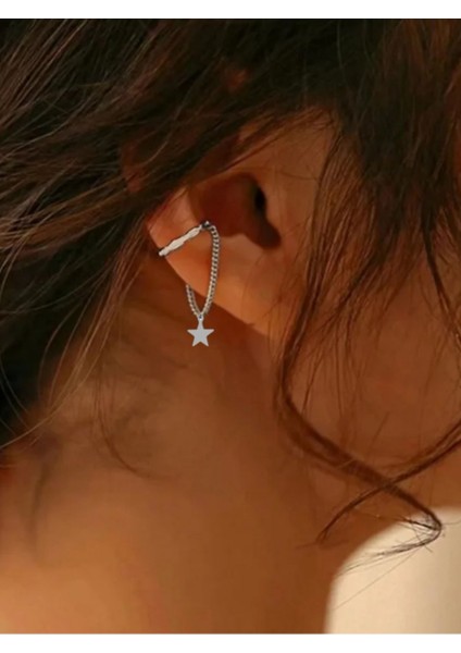 Yıldız Sallantılı Deliksiz Ear Cuff Küpe Deliksiz Kıkırdak Küpe