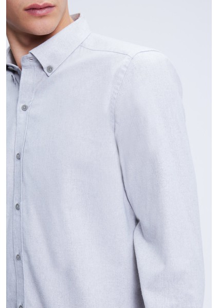 Gri Slim Fit Uzun Kollu Düğmeli Yaka Pamuklu Gömlek fırsatları