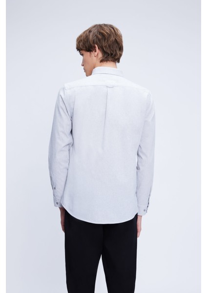 Gri Slim Fit Uzun Kollu Düğmeli Yaka Pamuklu Gömlek indirimleri