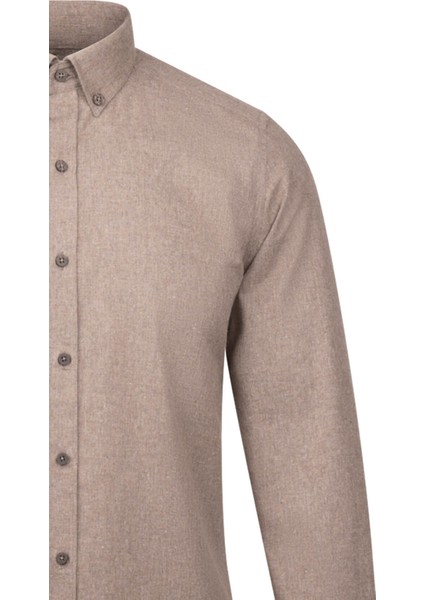 Kahverengi Slim Fit Uzun Kollu Düğmeli Yaka Pamuklu Gömlek modelleri