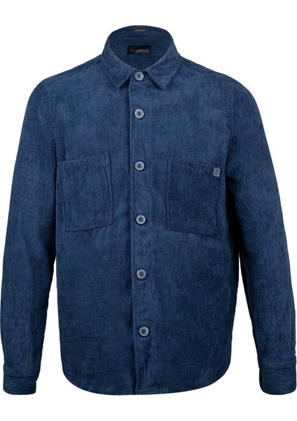 Lacivert Regular Fit Shacket Uzun Kol Fitilli Kadife Gömlek