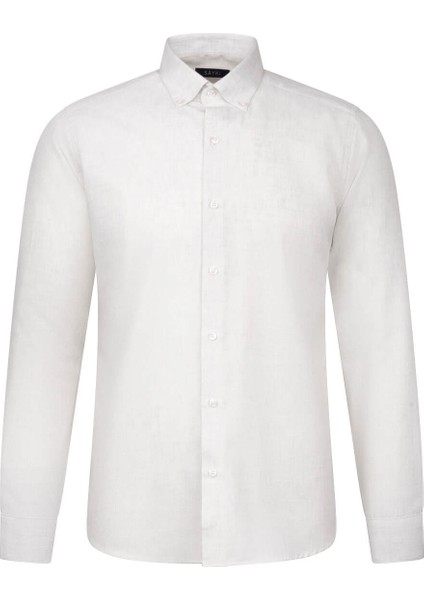 Bej Slim Fit Uzun Kol Düğmeli Yaka Pamuklu Flanel Gömlek