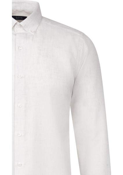 Bej Slim Fit Uzun Kol Düğmeli Yaka Pamuklu Flanel Gömlek modelleri