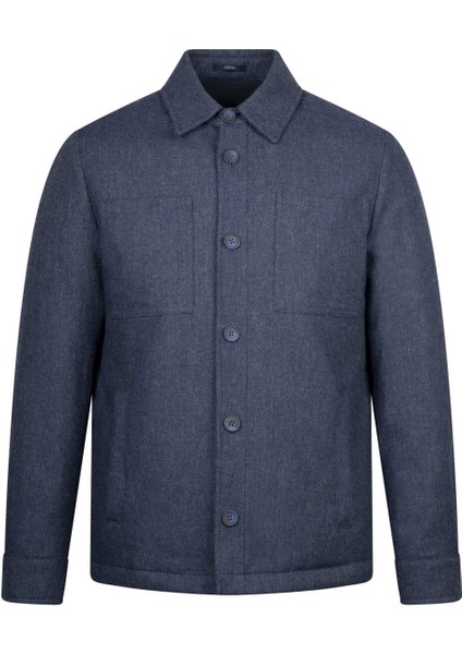 Lacivert Regular Fit Bebe Yaka Yünlü Mont