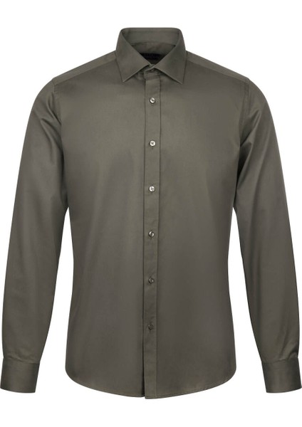 Haki Slim Fit Uzun Kollu 100% Pamuk Casual Flanel Gömlek