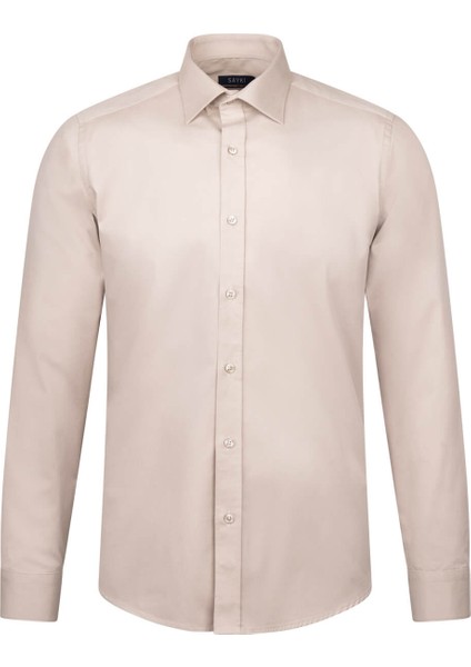 Bej Slim Fit Uzun Kollu 100% Pamuk Casual Flanel Gömlek