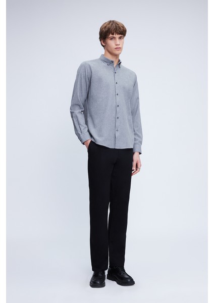 Gri Slim Fit Uzun Kol Düğmeli Yaka Flanel Gömlek fiyatları