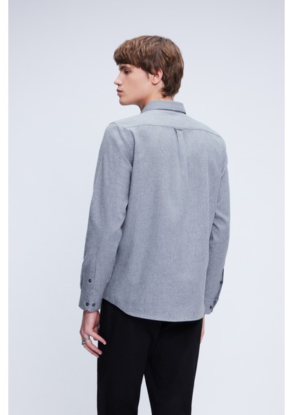 Gri Slim Fit Uzun Kol Düğmeli Yaka Flanel Gömlek indirimleri