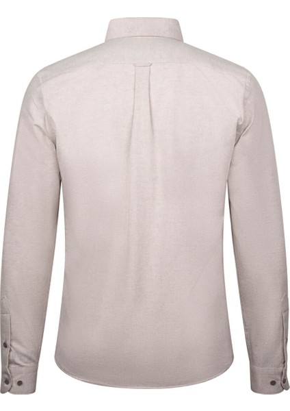 Bej Slim Fit Uzun Kollu Düğmeli Yaka Pamuklu Gömlek fiyatları
