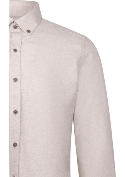 Bej Slim Fit Uzun Kollu Düğmeli Yaka Pamuklu Gömlek modelleri