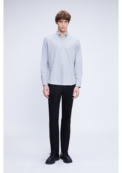 Gri Slim Fit Uzun Kol Düğmeli Yaka Flanel Gömlek fiyatları