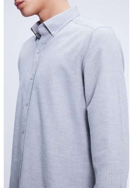 Gri Slim Fit Uzun Kol Düğmeli Yaka Flanel Gömlek fırsatları