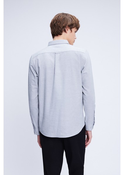 Gri Slim Fit Uzun Kol Düğmeli Yaka Flanel Gömlek indirimleri