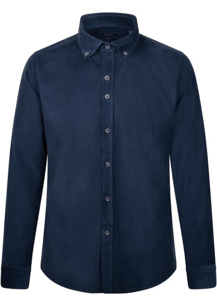 Indigo Slim Fit 100% Pamuklu Düğmeli Yaka Uzun Kollu Klasik Gömlek