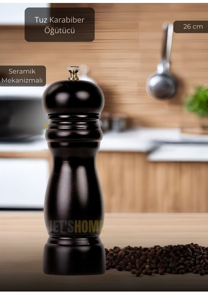 Karabiber Değirmeni Ahşap Tuz Değirmeni Baharat Öğütücü Kalınlık Ayarlı Seramik Bıçaklı 26 cm