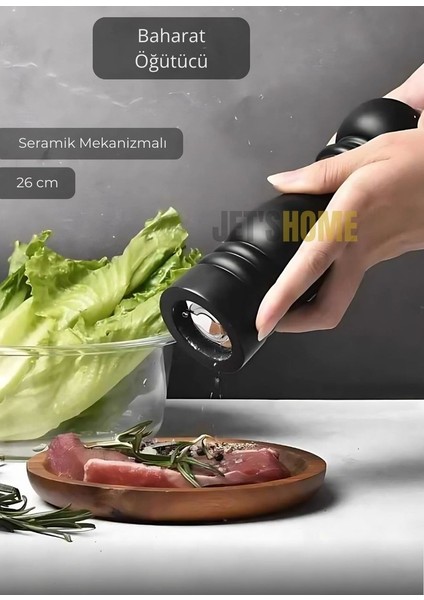 Karabiber Değirmeni Ahşap Tuz Değirmeni Baharat Öğütücü Kalınlık Ayarlı Seramik Bıçaklı 26 cm modelleri
