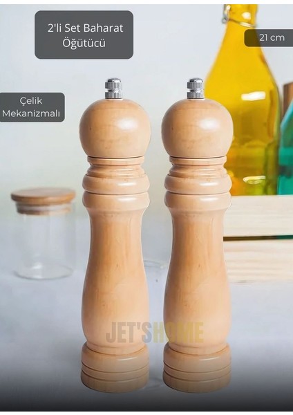 2’li Set Karabiber Değirmeni Baharat Değirmeni Kalınlık Ayarlı Baharat Öğütücü Çelik Bıçaklı 21 cm