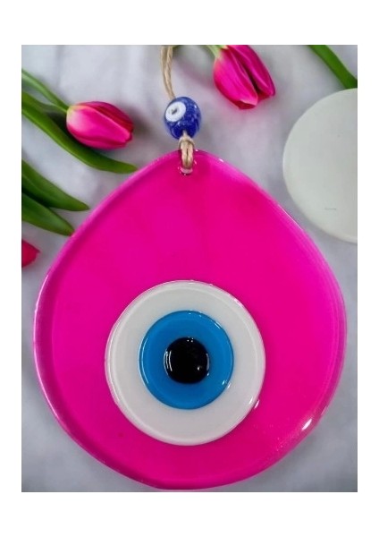 Mavi Nazar Boncuklu Pembe Renk Nazar Boncuklu Damla Desen El Yapımı Duvar Süsü