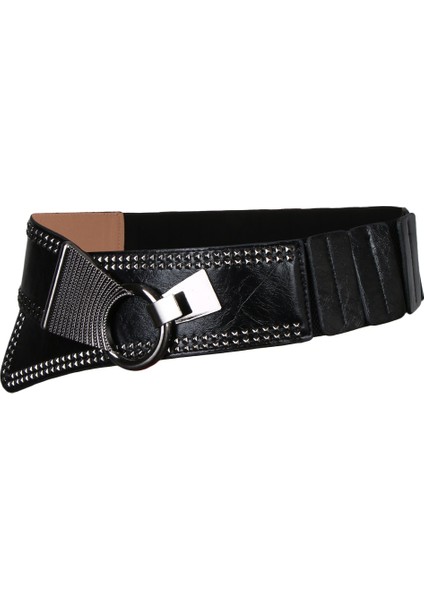 Lookloland Pu Deri Punk Elastik Gotik Perçinler Geniş Cinch Kemer Kadın Streç Bel Kemeri Bandı Vintage Elbise Dekor Aksesuarları (Yurt Dışından) fiyatları