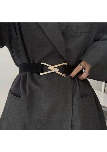 2021 Tasarımcı Lüks Moda Üçgen Toka Elastik Kemer Bayanlar Dekoratif Takım Elbise Ceket Bayanlar Bel Elbise Kemerleri Siyah Kadın Kemeri (Yurt Dışından) modelleri