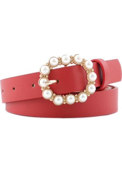 Moda Inci Dekoratif Kemer Bayan Kemer Yuvarlak Pin Toka Inci Kemerler Kadın Rahat Katı Pu Deri Ince Kemer Ceinture Femme (Yurt Dışından)