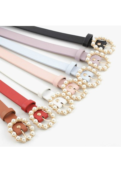 Moda Inci Dekoratif Kemer Bayan Kemer Yuvarlak Pin Toka Inci Kemerler Kadın Rahat Katı Pu Deri Ince Kemer Ceinture Femme (Yurt Dışından) modelleri