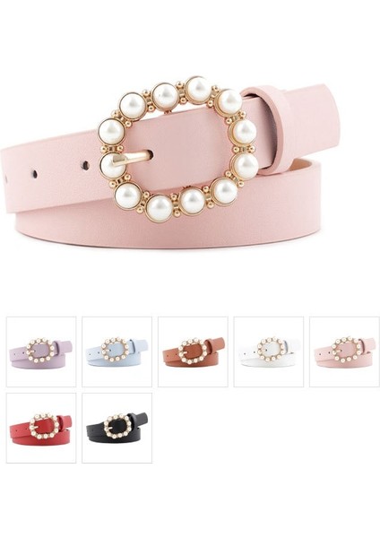 Moda Inci Dekoratif Kemer Bayan Kemer Yuvarlak Pin Toka Inci Kemerler Kadın Rahat Katı Pu Deri Ince Kemer Ceinture Femme (Yurt Dışından) fırsatları