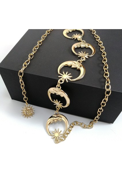 [happytree] Klasik Harajuku Tarzı Punk Gotik Ay Güneş Metal Kemerler Kadın Vintage Yüksek Bel Zincir Bel Kemerleri Gümüş Renk Kolye Kemerler (Yurt Dışından)