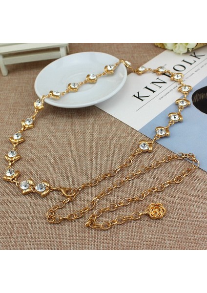 Altın Gümüş Metal Zincir Kemerler Kadınlar Için Yeni Zarif Kristal Rhinestones Ince Ince Uzun Kemer Kadın Bling Parlak Bayan Kemer (Yurt Dışından) fırsatları