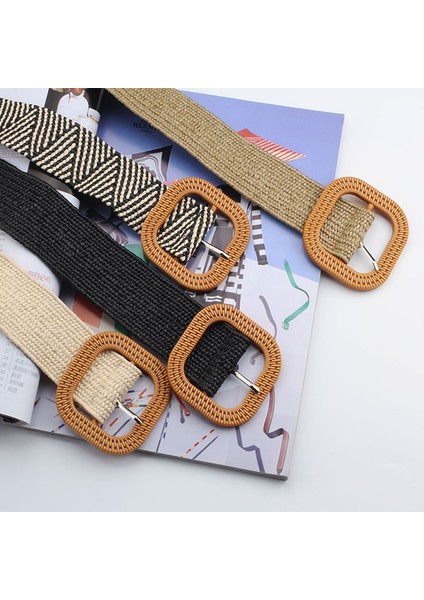 Bohemian Örgülü Bel Kemeri Kadın Yuvarlak Kare Toka Kemer Taklit Saman Dokuma Geniş Kemer Vintage Bayanlar Kemer (Yurt Dışından) modelleri