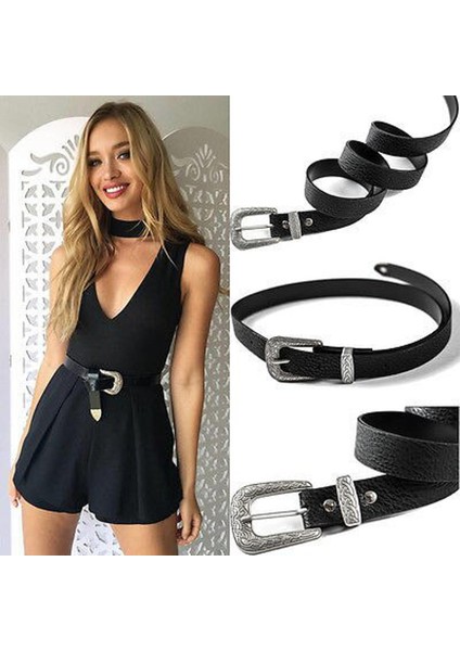Lookloland Moda Bayan Lady Kız Vintage Metal Toka Boho Deri Bel Kemeri Kemer (Yurt Dışından)