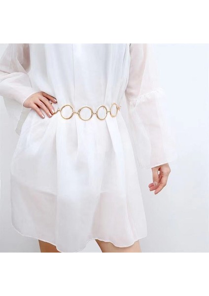 Lookloland Moda Kadın Metal Zincir Kemer Lüks Marka Büyük Metal Halka Bel Kemerli Elbise Ceket Etek Bayan Dekoratif Altın Gümüş Belban (Yurt Dışından) modelleri