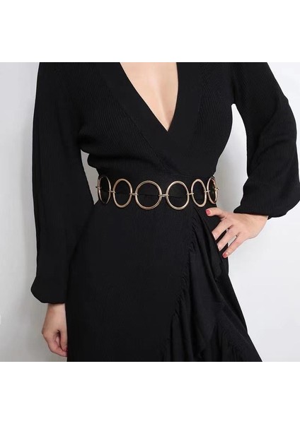 Lookloland Moda Kadın Metal Zincir Kemer Lüks Marka Büyük Metal Halka Bel Kemerli Elbise Ceket Etek Bayan Dekoratif Altın Gümüş Belban (Yurt Dışından) fırsatları