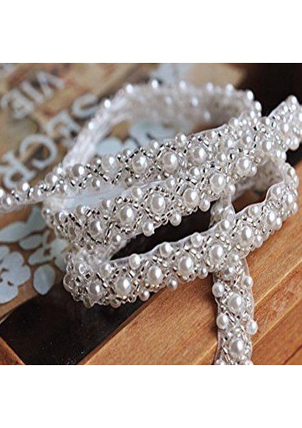 Jlzxsy 1 Yard Gümüş Inci Boncuklu Trim Gelin Inci Trim Dikmek Düğün Aplike Kemer Kafa Bandı Aksesuarları (Yurt Dışından)
