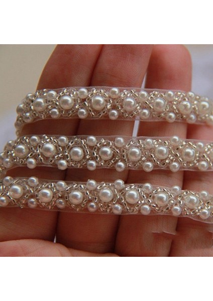 Jlzxsy 1 Yard Gümüş Inci Boncuklu Trim Gelin Inci Trim Dikmek Düğün Aplike Kemer Kafa Bandı Aksesuarları (Yurt Dışından) modelleri
