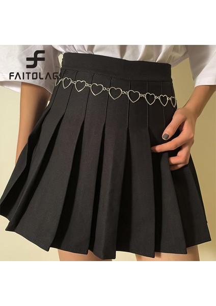 Punk Içi Boş Kalp Bel Zinciri Kadınlar Için Çift Katmanlı Zincir Kemer Altın Gümüş Renk Kemer Kısa Etek Dekoratif Kemer (Yurt Dışından)