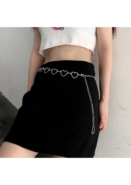 Punk Içi Boş Kalp Bel Zinciri Kadınlar Için Çift Katmanlı Zincir Kemer Altın Gümüş Renk Kemer Kısa Etek Dekoratif Kemer (Yurt Dışından) fiyatları