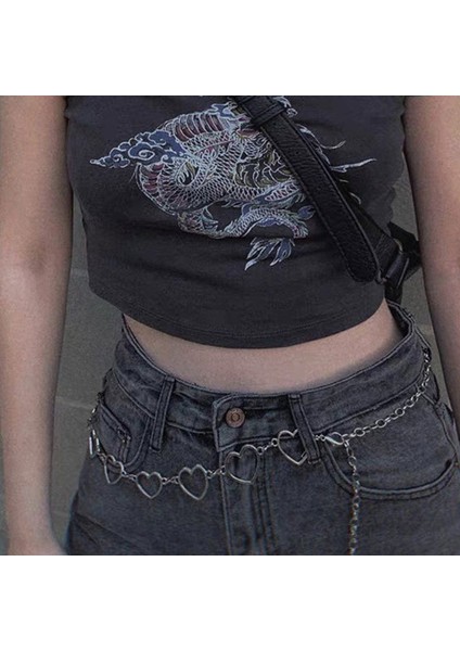 Punk Içi Boş Kalp Bel Zinciri Kadınlar Için Çift Katmanlı Zincir Kemer Altın Gümüş Renk Kemer Kısa Etek Dekoratif Kemer (Yurt Dışından) modelleri
