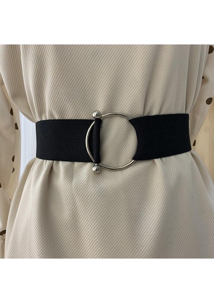 Kadınlar Için 1 Adet Kemerler Siyah Basit Bel Elastik Bayanlar Bant Yuvarlak Toka Dekorasyon Ceket Kazak Moda Elbise (Yurt Dışından)