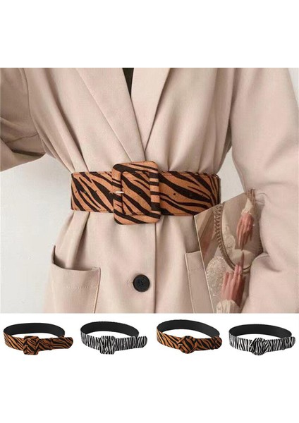 Lookloland Bayanlar Zebra Desen Kemer Süet Kare Toka Bel Kemeri Pin Toka Kemer Kuşak Kadın Korse Kuşak Rüzgarlık (Yurt Dışından)
