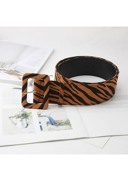Lookloland Bayanlar Zebra Desen Kemer Süet Kare Toka Bel Kemeri Pin Toka Kemer Kuşak Kadın Korse Kuşak Rüzgarlık (Yurt Dışından)