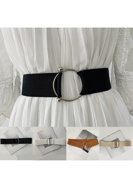 Moda Kadın Geniş Kemer Elastik Düz Renk Elbise Kemer Aksesuarları Streç Yuvarlak Metal Tokalı Kemerler Kadın Kemer Aksesuarları (Yurt Dışından)