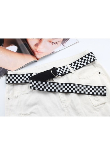 Moda Sokak Stili Kadın Punk Dama Tahtası Uzun Kemer D Halka Ekose Damalı Kemerler Kot Siyah Mavi Sarı Kanvas Kayış (Yurt Dışından) modelleri
